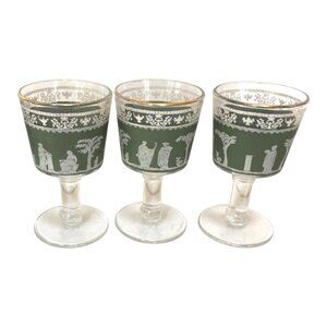 Lot of 3 Grecian Cordial Glasses Jasperware Jeannette Hellenic Green Wedgwood
